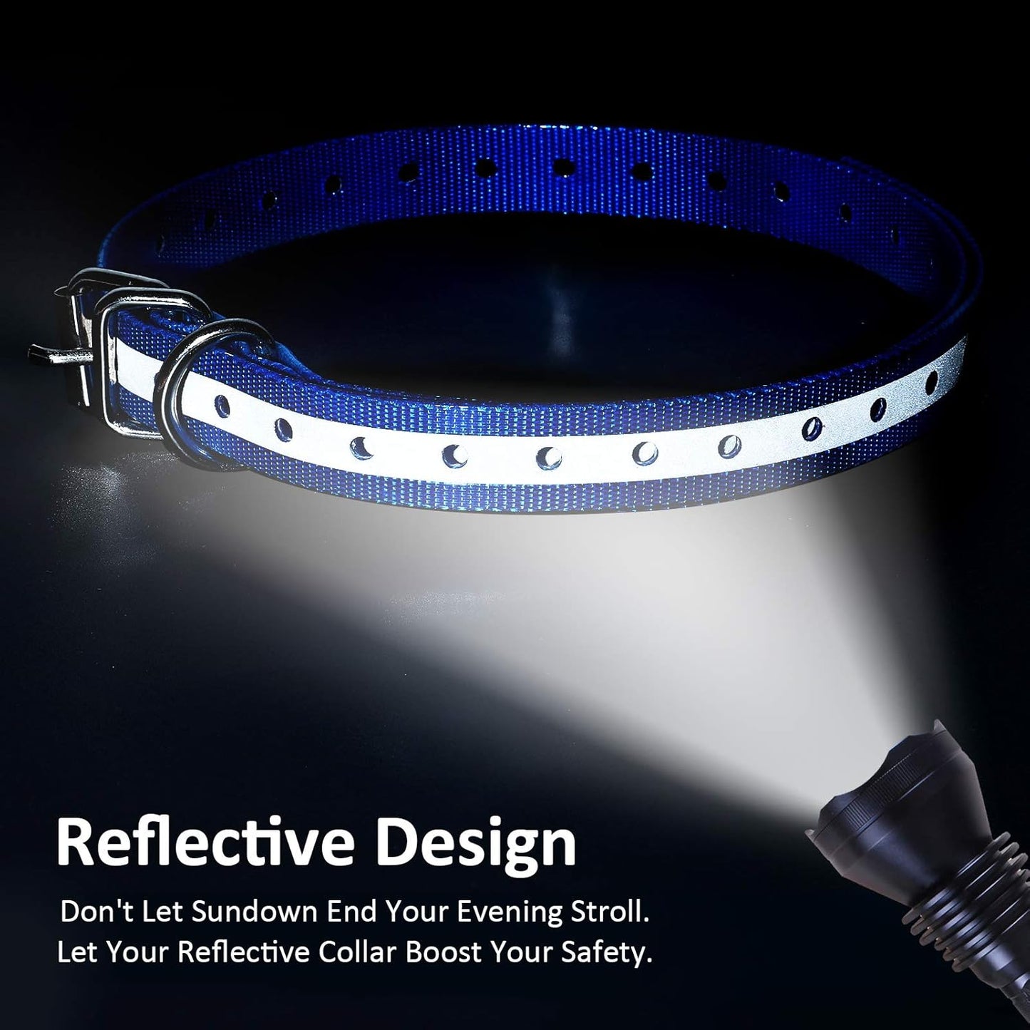 LuckinPET Replacement Collar Strap, Compatible with Petsafe,PATPET,Sportdog,Garmin,Dogtra,etc Most Training Collar/Fence Reciever, 3/4',Reflective,Adjustable,Metal Buckled,Waterproof (Blue Pack2)