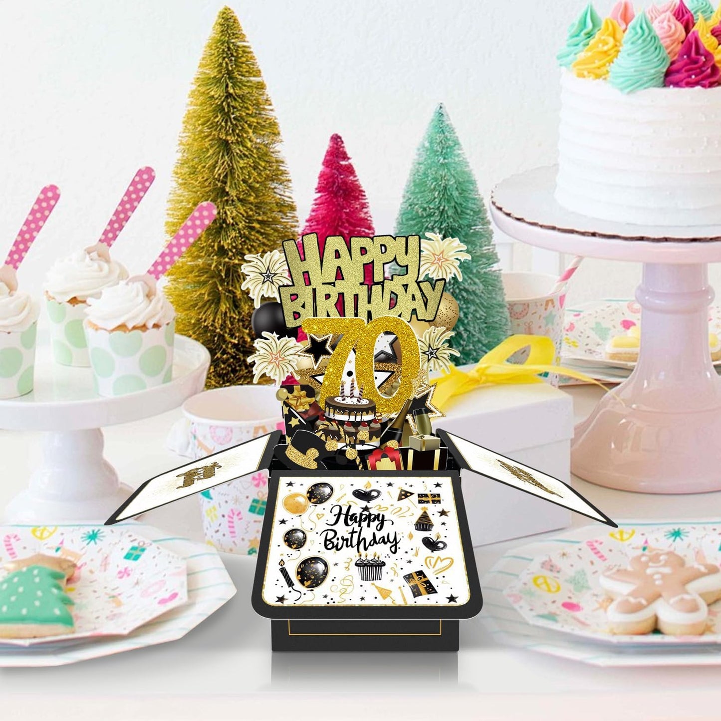 70th Birthday Card, 70th Birthday Decorations for Women Men, Happy Birthday 3D Cards for 70 Year Old Grandpa Grandma, Birthday Gift Box for Mother Dad