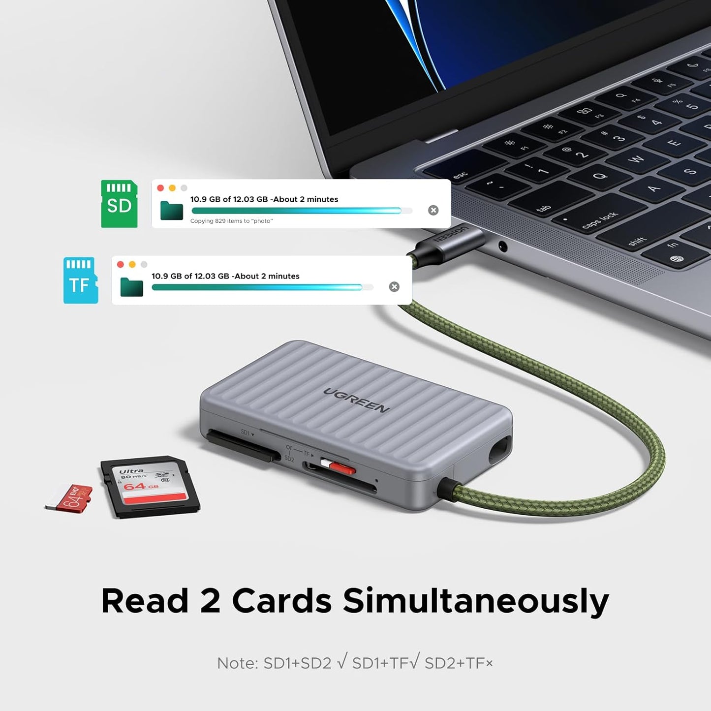 UGREEN USB C SD Card Reader with SD Card Storage, High-Speed Memory Card Reader Adapter with 4 Card Storage Case Holder for Cameras SD/Micro SD Card Compatible with iPhone 16 15, Samsung Galaxy etc