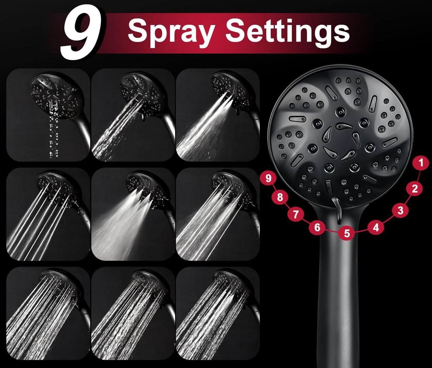 GRICH Shower Heads with Hand Held Spray: 9 Modes High Pressure Shower Head & Rain Shower Head, 2 in 1 Anti-Leak Shower Head with Hose, Height/Angle Adjustable, cUPC Certification Approved