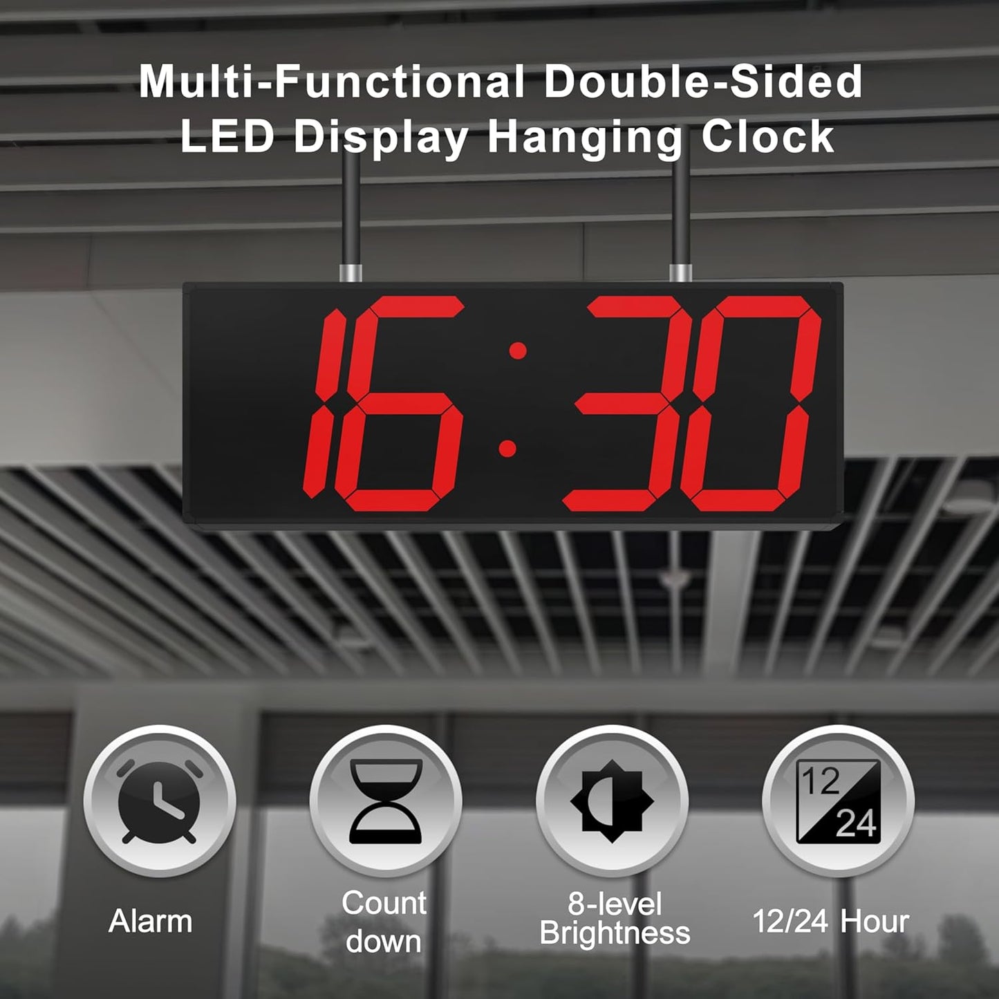 CHKOSDA Digital Wall Clock with Double Sided Display, Large Digital Clock with Timer,Alarm,Temperature and Date,Two Faced Hanging Wall Clock with 6''Number (White)