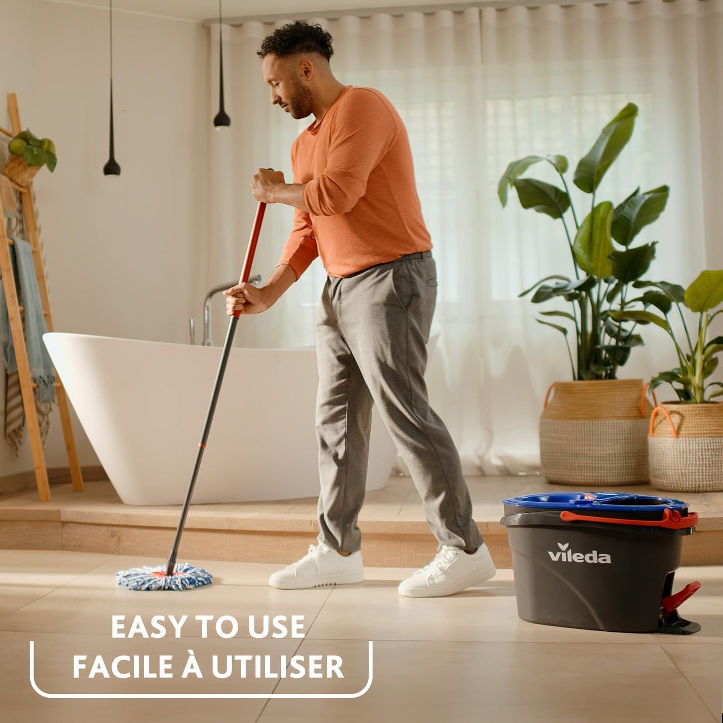 Vileda RinseClean Spin Mop & Bucket System | 2-Tanks Separate Clean and Dirty Water | Machine Washable and Reusable Microfibre Mop Head Replacement | Hands-Free Wringing Bucket