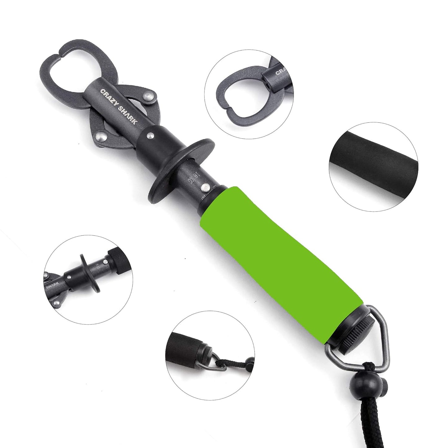 Crazy Shark Portable Stainless Steel Fish Lip Grabber Gripper Grip Tool Fish Holder Tackle EVA Handle 40lbs (Dark Gray)