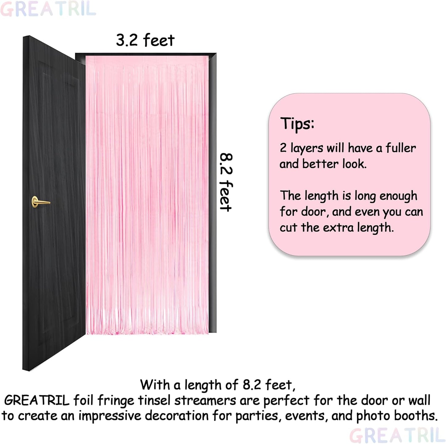 GREATRIL Iridescent Party Tinsel Fringe Backdrop Decorations - Holographic Foil Streamers Curtain for Mermaid/Under The Sea/Frozen/Ocean/Disco/Birthday Themed 3.2ft x 6.5ft - 2 PCS