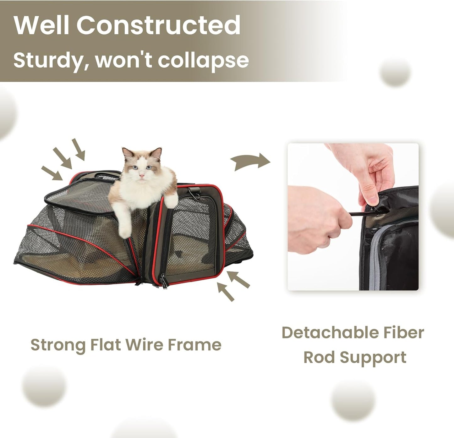 Petsfit Expandable Cat Dog Carrier Airline Approved, 17" L x 11" W x 11" H Soft-Sided Portable Pet Travel Carrier for Kitten, Puppy, Removable Soft Plush Mat and Pockets, Auto-Locking Zippers