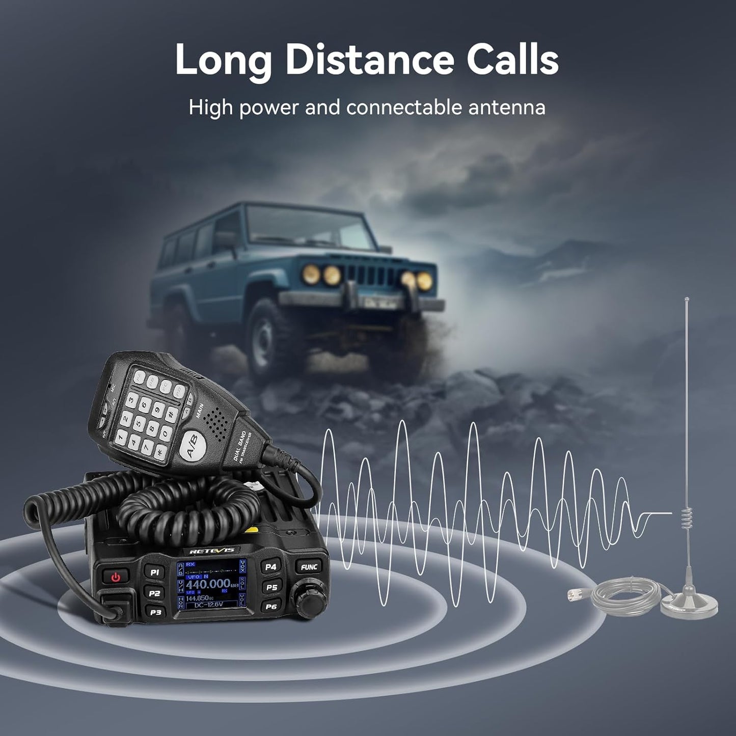 Retevis RT95 Mobile Ham Radio, Dual Band Two Way Radio Long Range, 200 Channels, 180 Rotatable LCD Display, Chirp, VOX, Mini Mobile Transceiver for Cars, Vehicle Driving