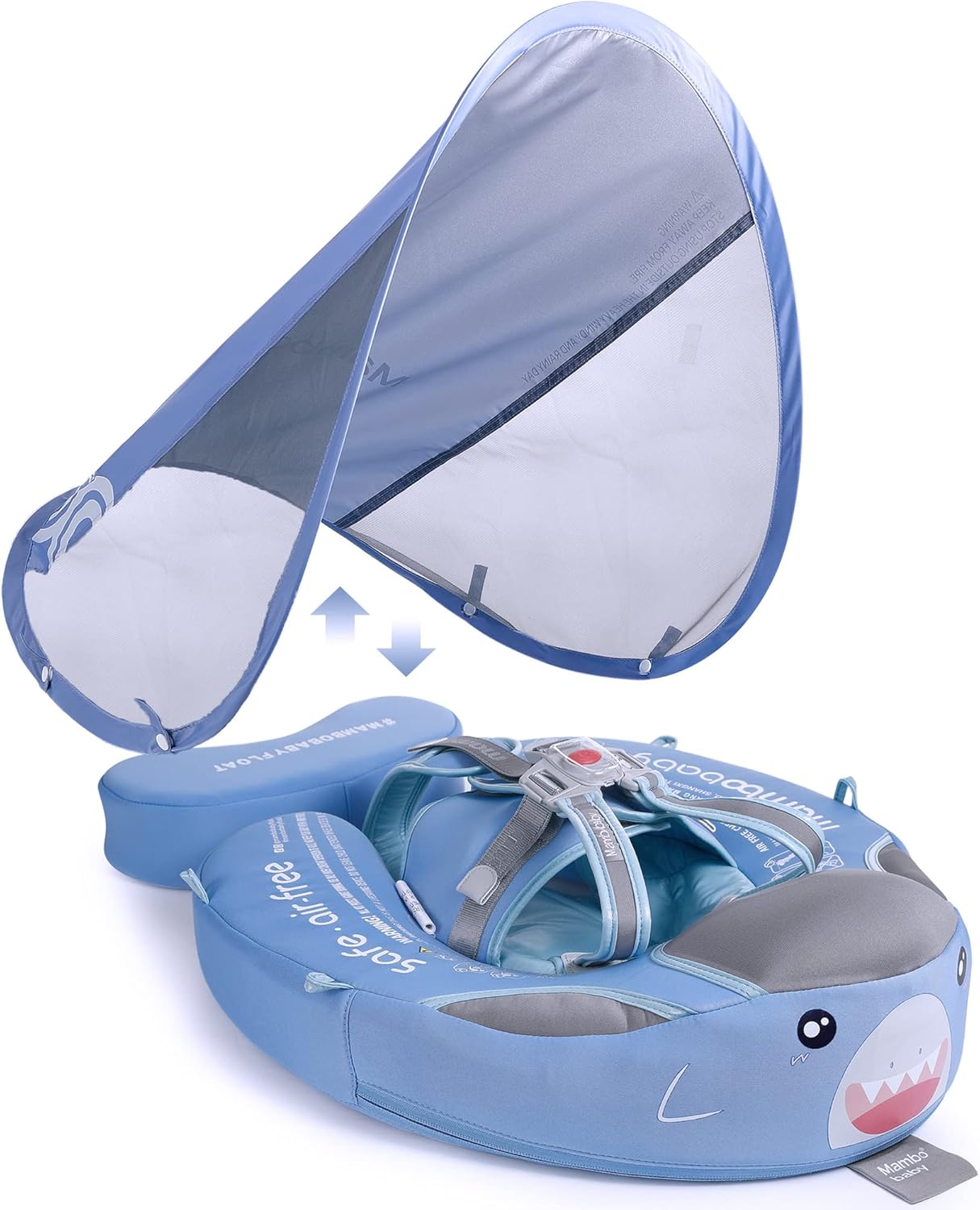 Mambobaby Baby Swim Float with Canopy, Non-Inflatable Solid Baby Float, Upgrade Soft Skin-Friendly Material Infant Swim Float