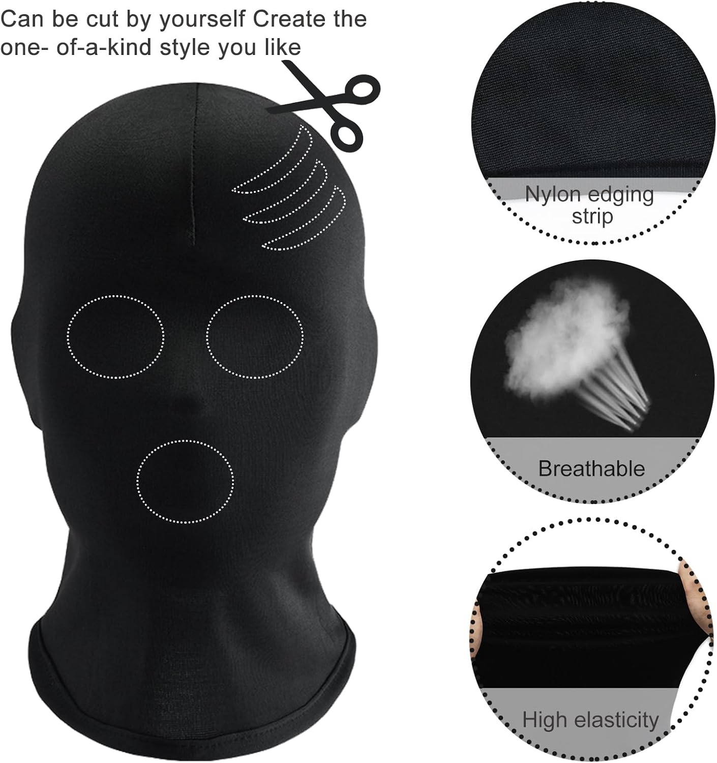 2Pcs Black Full Face Masks and Gloves Set Halloween Faceless Mask Spandex Morph Mask Full Head Masks for Adult Party Cosplay