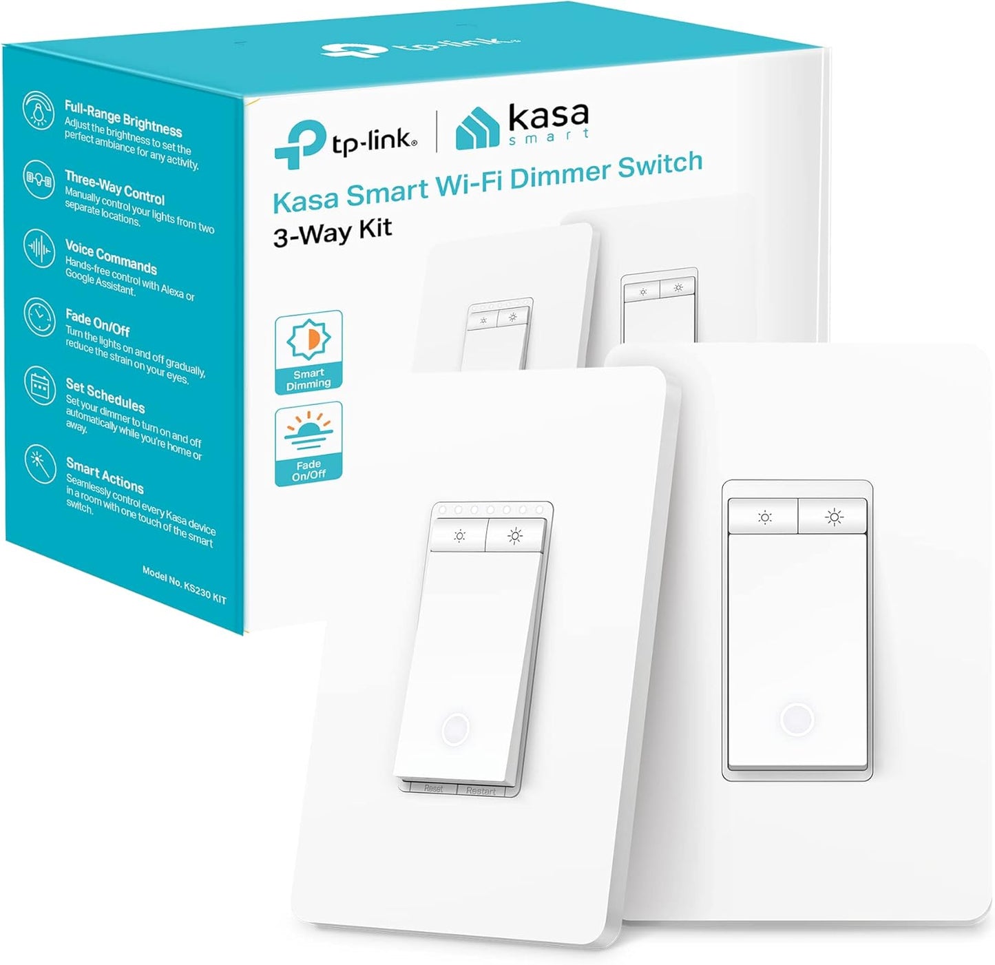 Kasa Smart 3-Way Light Switch Kit by TP-Link (HS210 KIT) - Neutral Wire and 2.4GHz Wi-Fi Connection Required, Works with Alexa and Google Home, No Hub Required, UL Certified, White,2 Count (Pack of 1)
