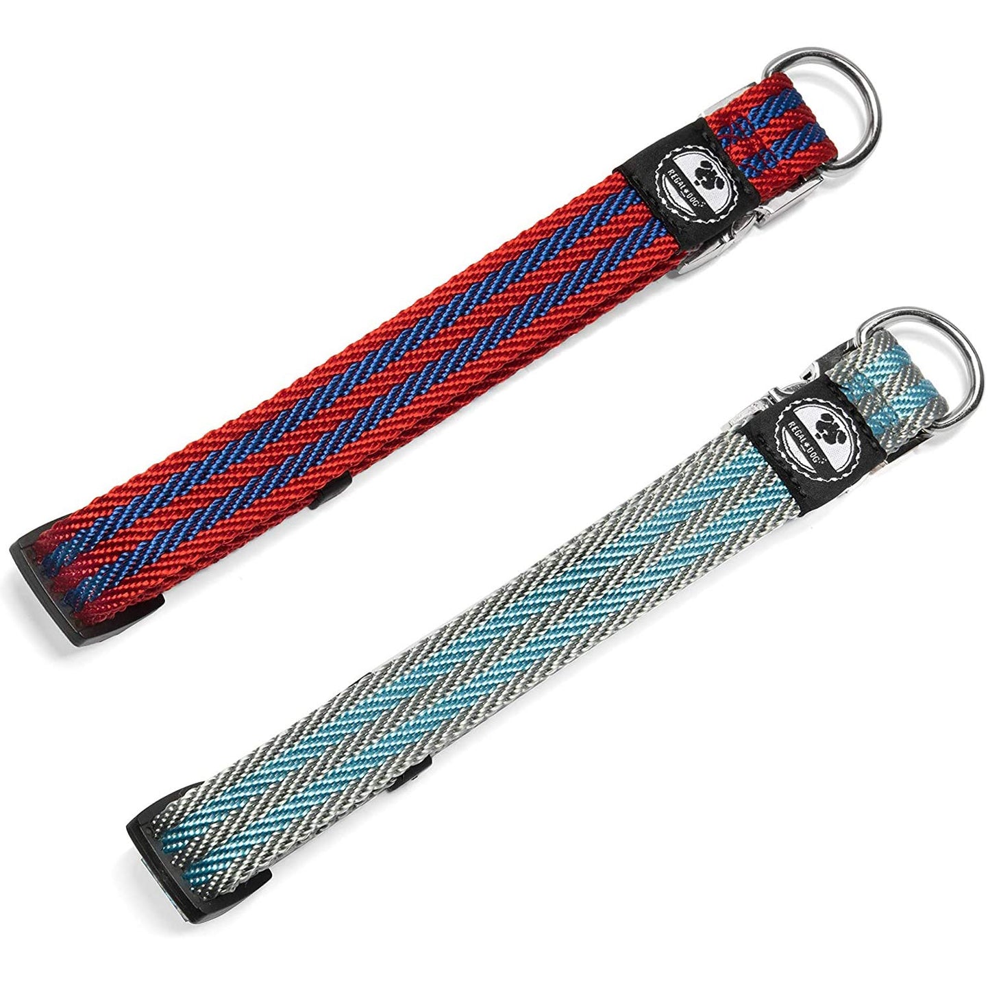 Regal Dog Products Pet Collar with Metal Buckle and D Ring | Durable Dog Collar with Reinforced Metal Clasp and Nylon Webbing Adjustable Dog Collar to fit for Large Dogs (Large, Blue/Gray Stripe)