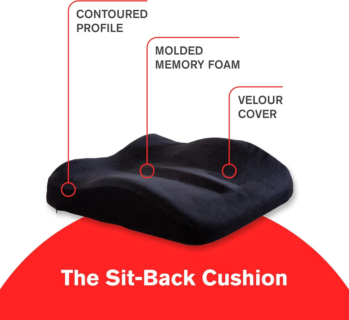 ObusForme Sit-Back Cushion – Seat Cushion and Posture Support, Contoured Ergonomic Design for Soothing Relief, Memory Foam Lumbar Support Pillow for Office Chairs and More