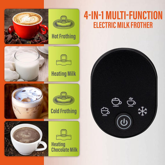 Milk Frother, Electric Milk Frother and Steamer 4 in 1 Automatic Coffee Steamer Frother, 11.8OZ / 350ML Warm and Cold Foam Frother for Coffee,Latte, Cappuccino, Macchiato, Hot Chocolate (White) - PuriLite