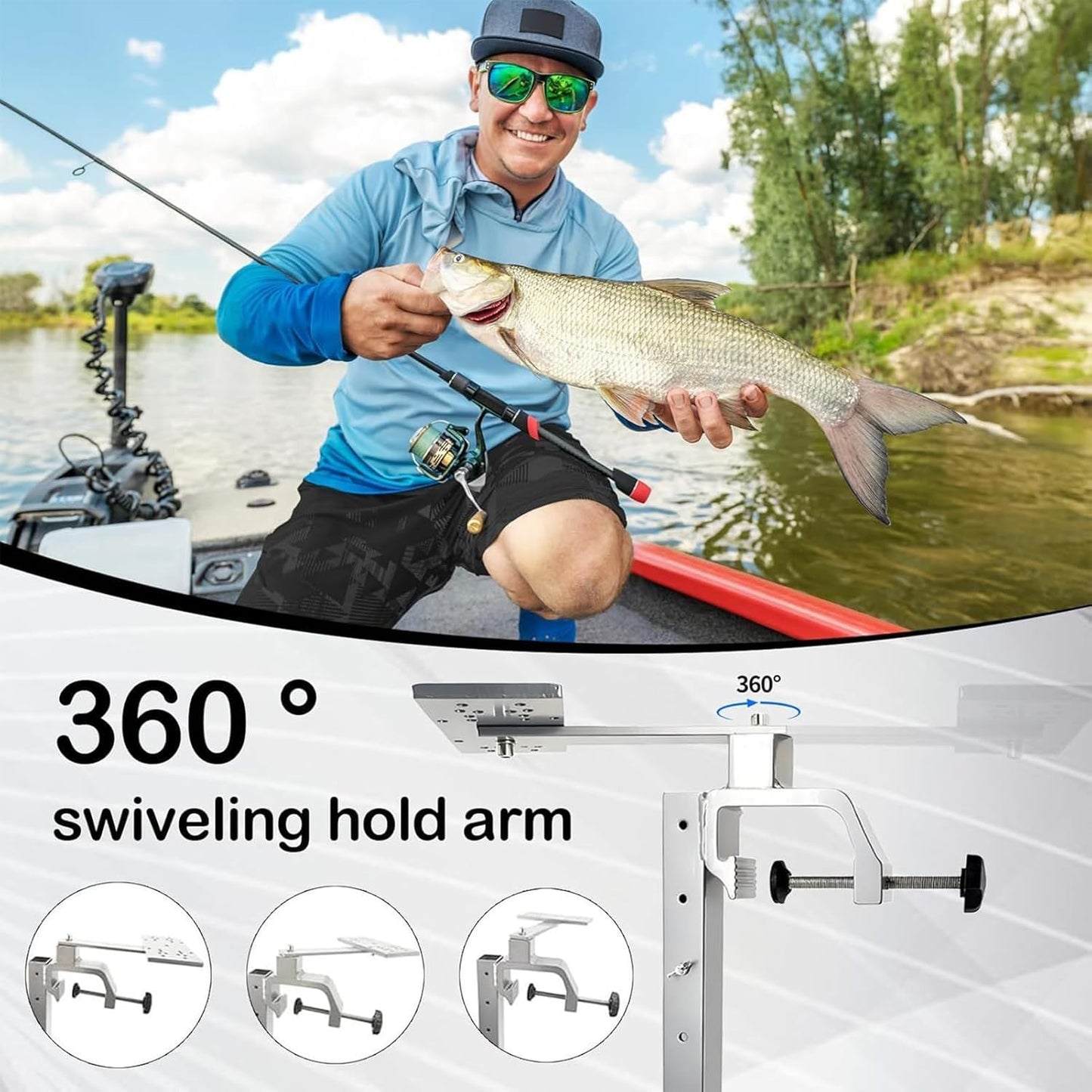 Fish Finder Mounts for Boats - Portable Fish Finder and Depth Finders for Kayaks | Saltwater Fishs Bracket | 360° Rotation Height Adjustment Mount Holder Bracket Boat Kayak Fishing Saltwater Marine |