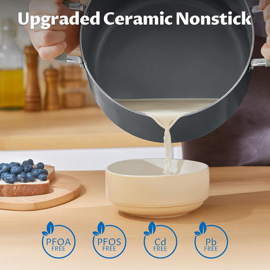 10 Quart Pot with Lid, BEZIA Ceramic Nonstick Stock Pot with Lid, Induction Ready, Large Cooking Pot with Silicone Handle, Compatible with All Cooktops, Dishwasher Safe