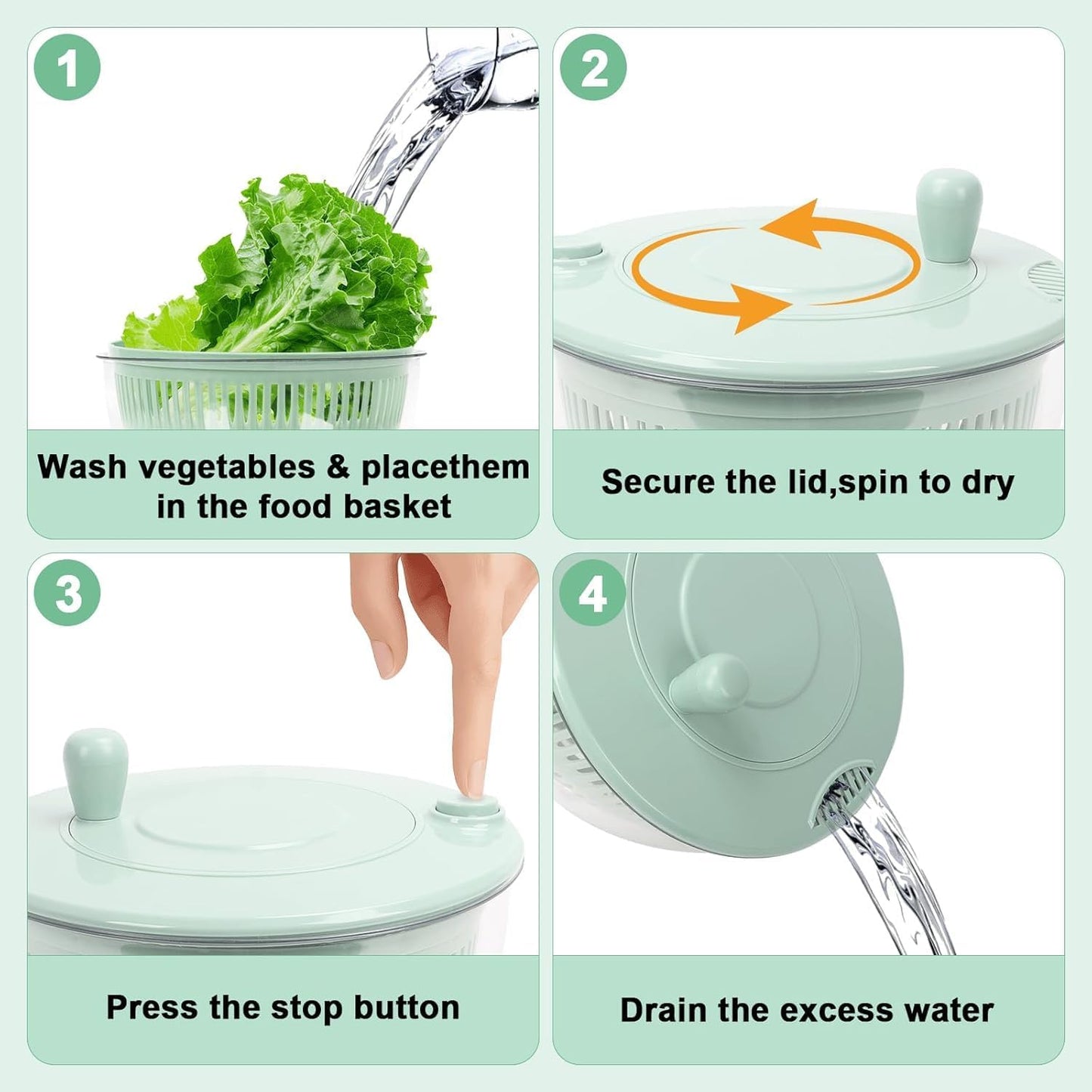 Salad Spinner Large, Vegetables Wash Bowl, Fruits & Herb Lettuce Dryer with 5 Blade Slicer Egg Yolk Strainer Shredder for Efficient Salad Preparation and Food Washing (5 in 1)