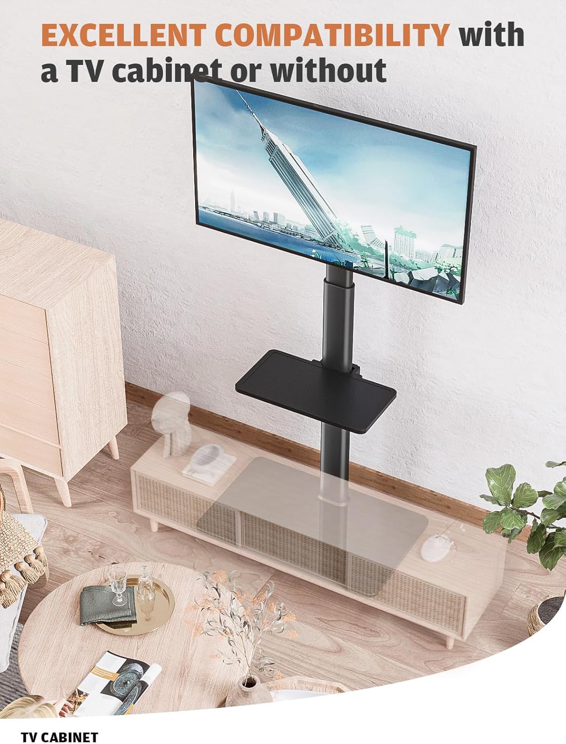 Universal TV Stand with Mount 80 Degree Swivel Height Adjustable and Tilt Function for 27 to 65 inch LCD, LED OLED TVs,HT1002B