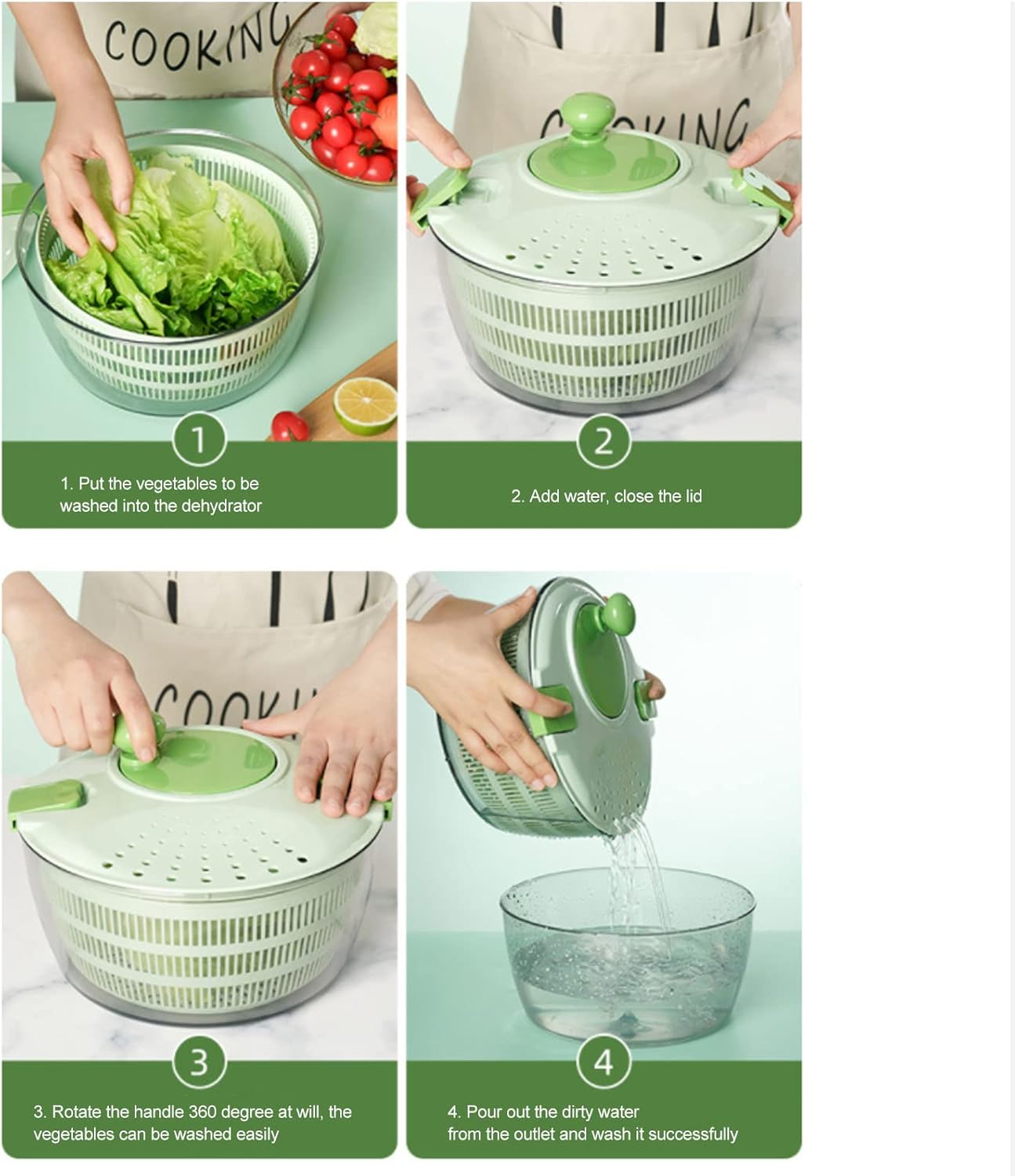 Salad Drainer Bowl Salad Dryer 4L Vegetable Dryer PP Salad Spinner Multifunction Salad Drainer Bowl for Home Kitchen Green