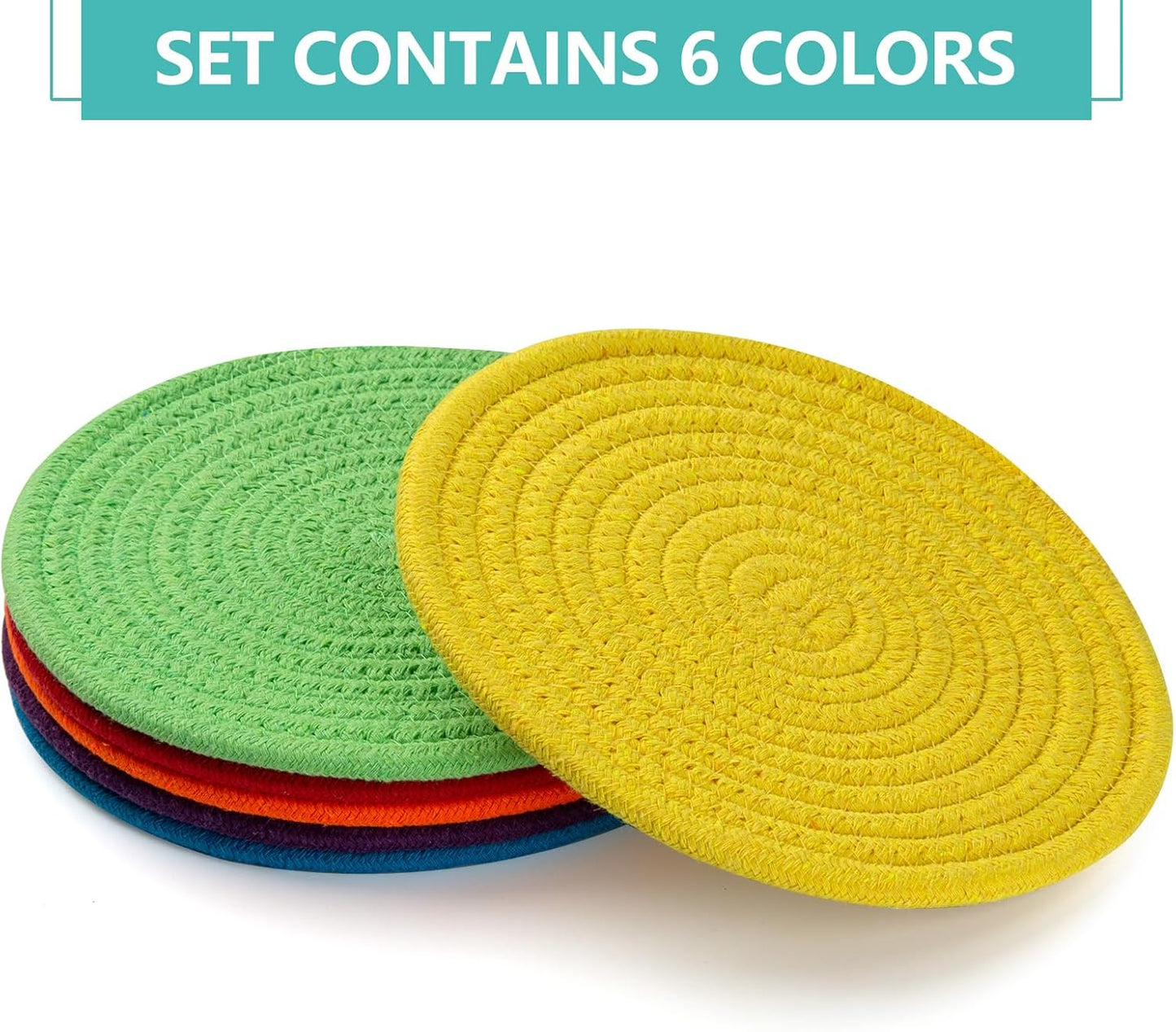 Trivets for Hot Dishes, Pots and Pans, 8 Inches Hot Pads 5 Pcs, Pot Holders for Kitchen, Heat Resistant Mat Protect Counter, Coasters Set Home Essentials Farmhouse Decor (Blue)