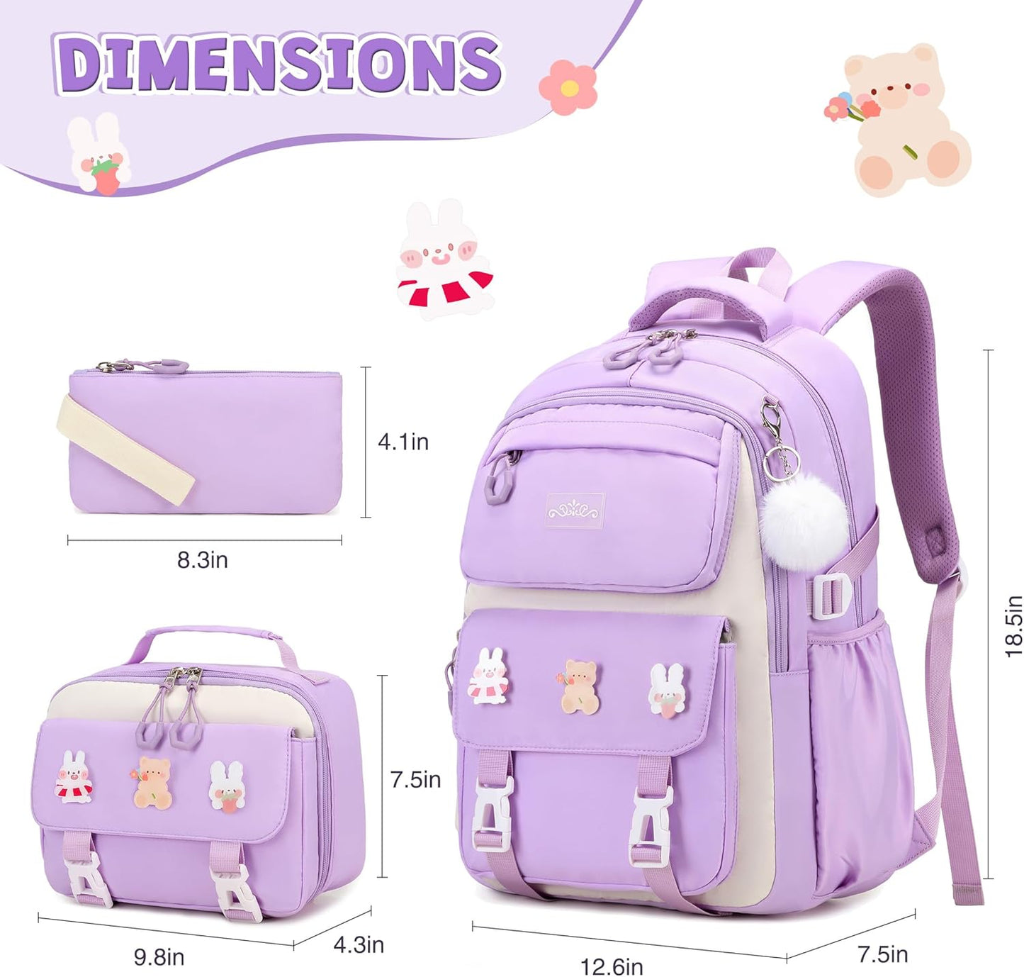 DIGOBAY Girls Backpack, School Backpack for Girls with Lunch Box Pencil Case Set for Teen Kids Girl Elementary Primary Middle High College School Bookbag with Cute Pins Pink