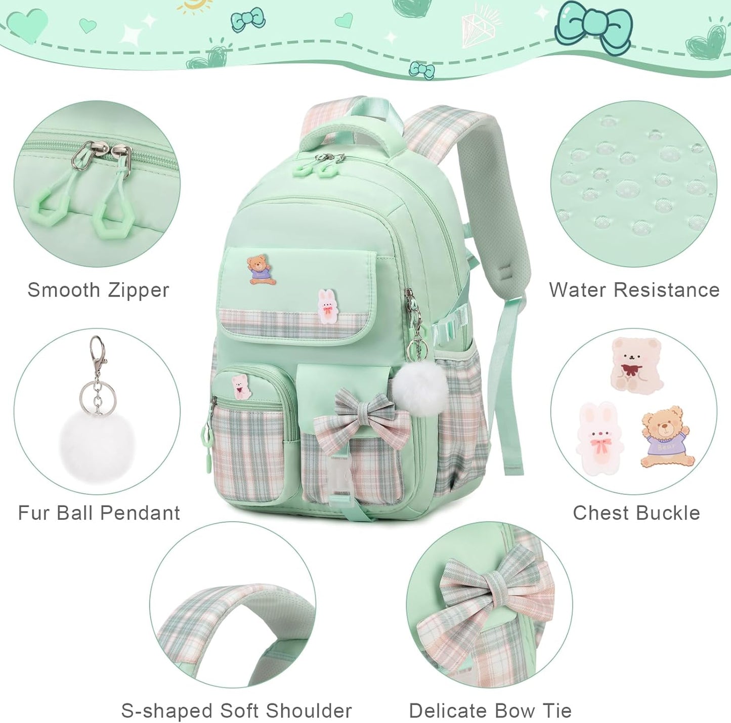 ACESAK Girls Backpack - 3PCS Backpack for Girls Cute School Backpacks for Girls Kindergarten