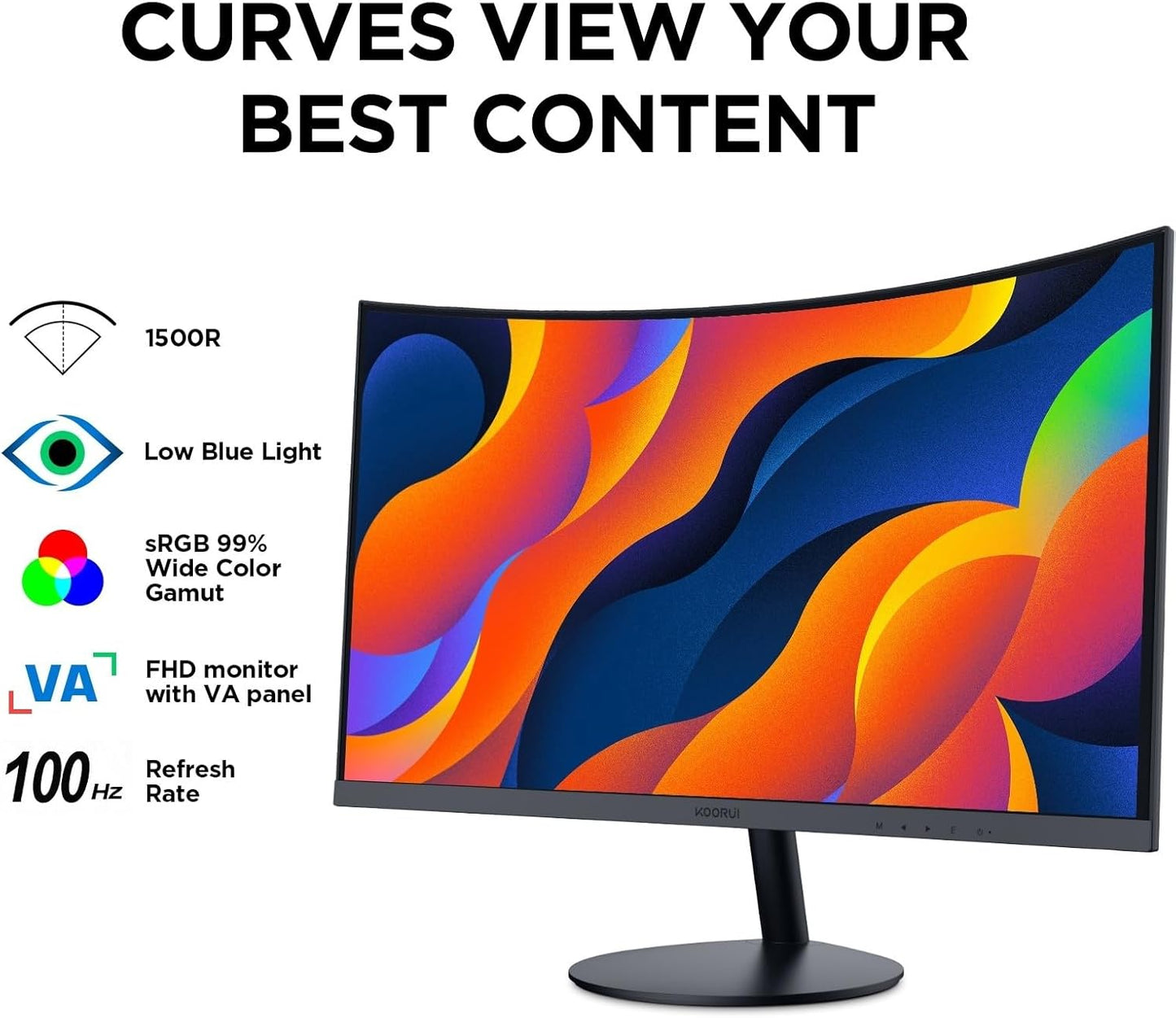 KOORUI 24 Inch Gaming Monitor - FHD 1080P Curved Monitors 180Hz VA, Built-in Adaptive Sync with 1ms, 1500R with Ultra-Thin, HDMI X2 / DP, VESA Compatible, Tilt Adjustable, Eye Care 24E6CA