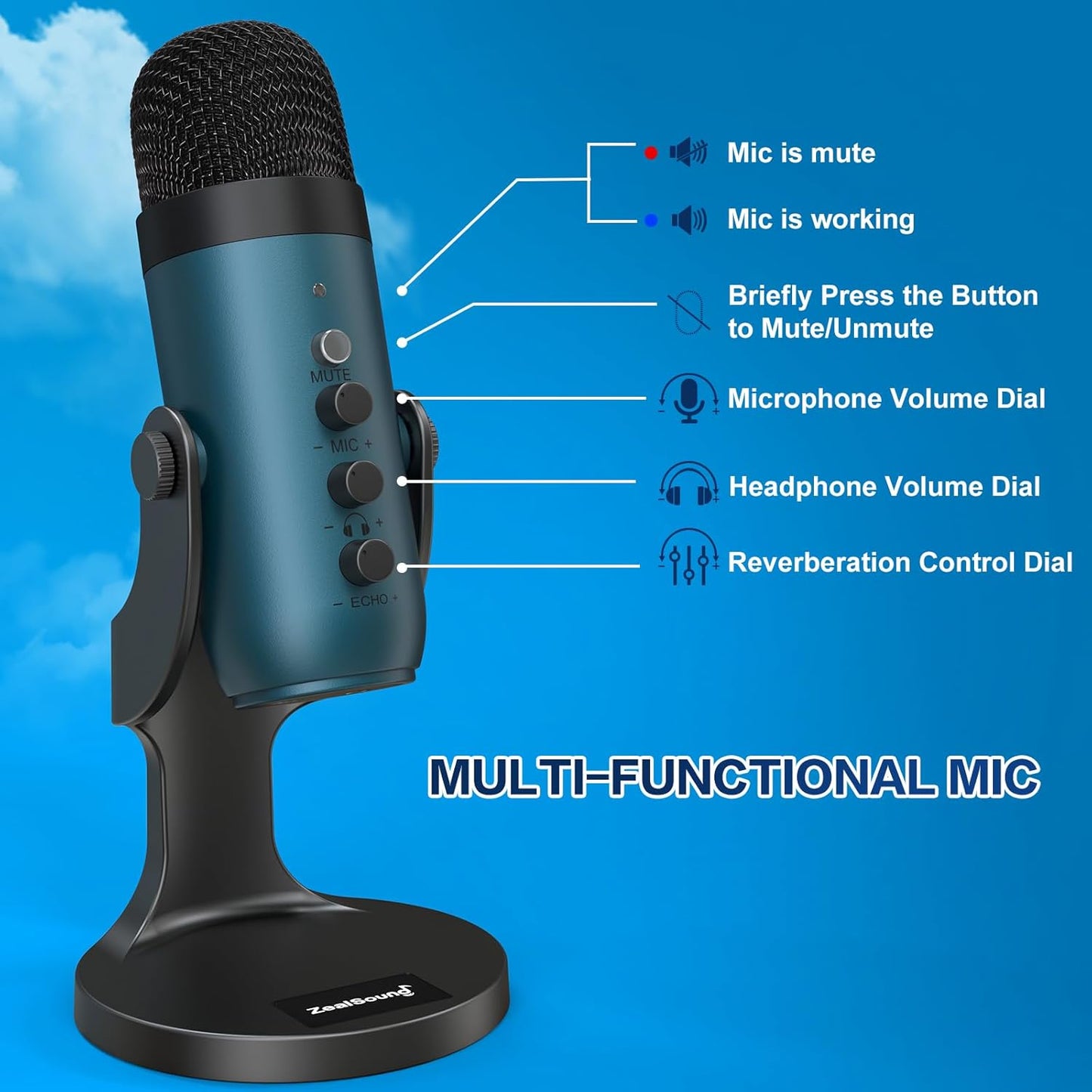 ZealSound USB Microphone,Condenser Phone Computer PC Mic kit,Plug&Play Gaming Microphones for PS 4&5.Mic Gain&Volume Control,Echo &Mute Button for Vocal,Record,Streaming,Discord YouTube Podcast on Mac