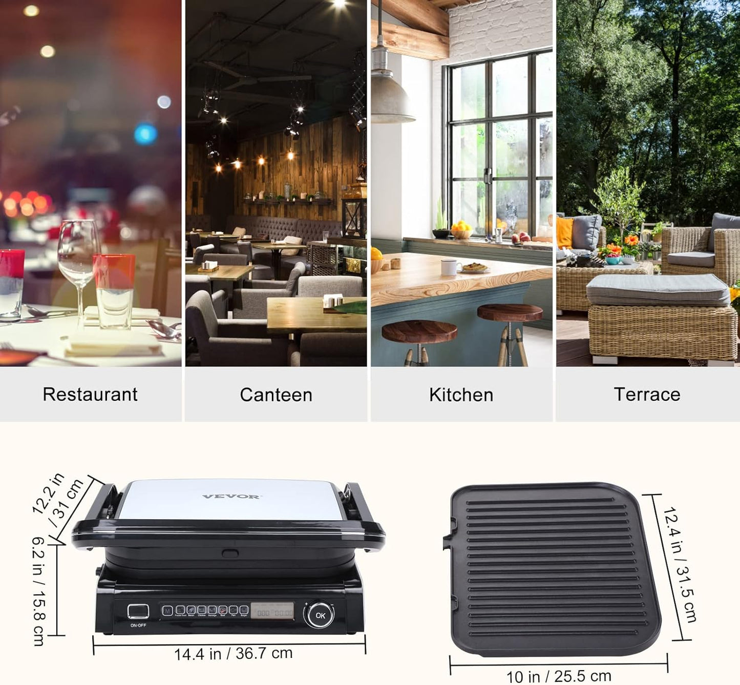 VEVOR 7 IN 1 Electric Contact Grill,1800W Indoor Panini Press Griddle,Stainless Steel Teppanyaki Grill with Nonstick&Removable Iron Plate, 0-446℉ Adjustable Temp Control,LCD Display,110V