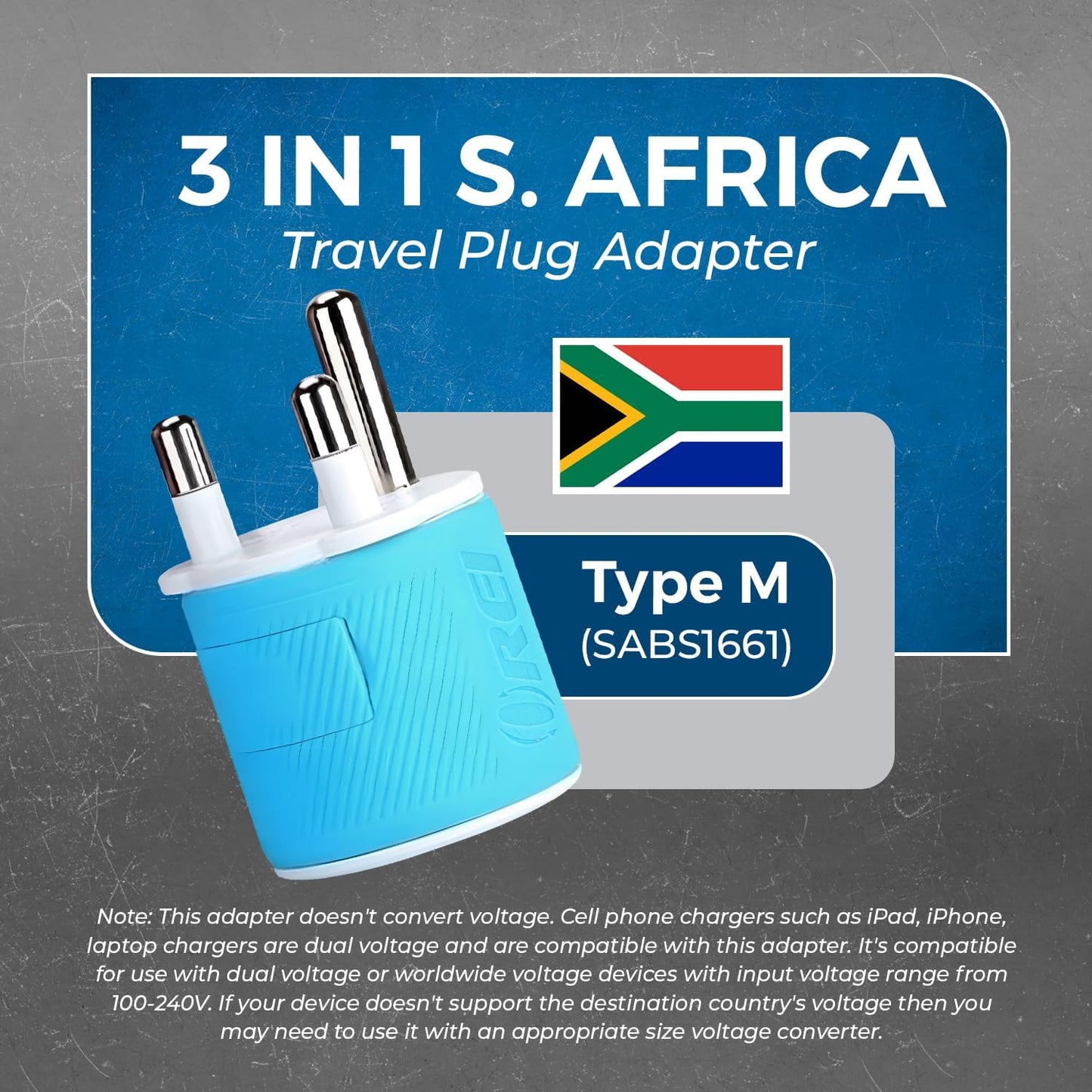 OREI South Africa, Botswana, Namibia Travel Plug Adapter with Dual USB - USA Input - Type M (U2U-10L), Will work with Cell Phones, Camera, Laptop, Tablets, iPad, iPhone