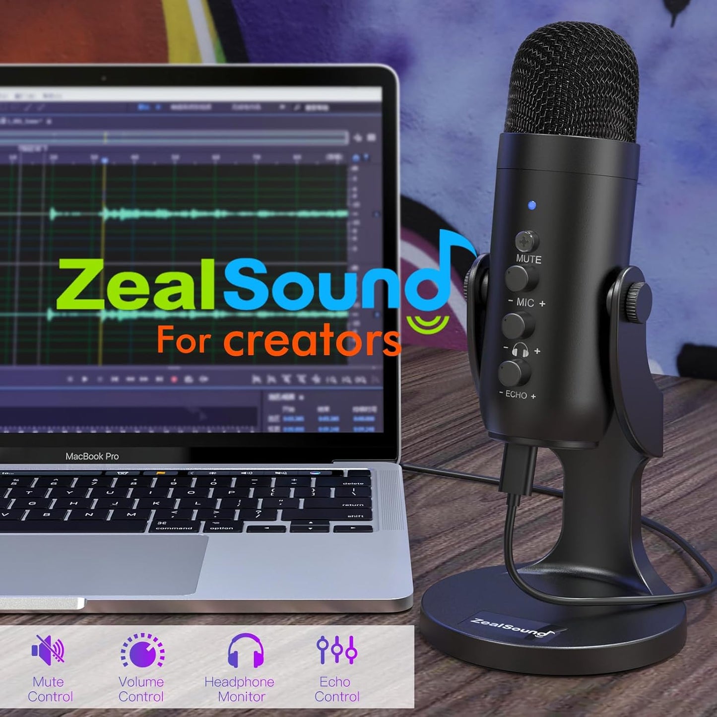 ZealSound USB Microphone,Condenser Phone Computer PC Mic kit,Plug&Play Gaming Microphones for PS 4&5.Mic Gain&Volume Control,Echo &Mute Button for Vocal,Record,Streaming,Discord YouTube Podcast on Mac