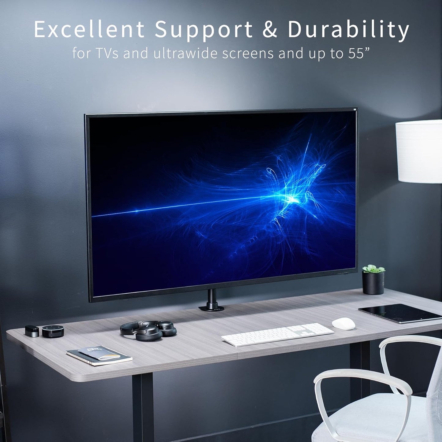 VIVO Ultra Wide TV Desk Mount for up to 55 inch Screens Weighing 29.9kg, Full Motion Height Adjustable Single Television Stand, Black, STAND-V155C