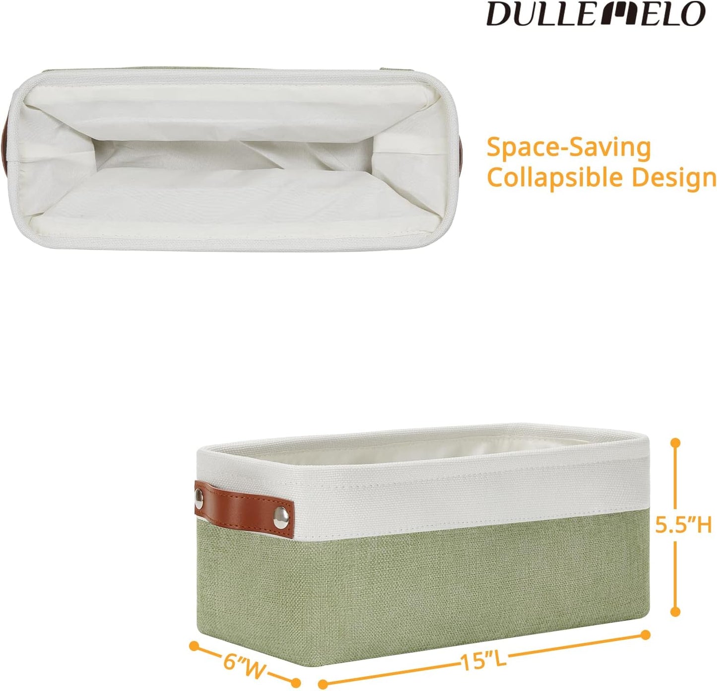 DULLEMELO Storage Baskets for Shelves, Fabric Collapsible Rectangular Storage Bins for Shelves, Closets, Nursery, Home, Office, Empty Gift Baskets (White&Teal)