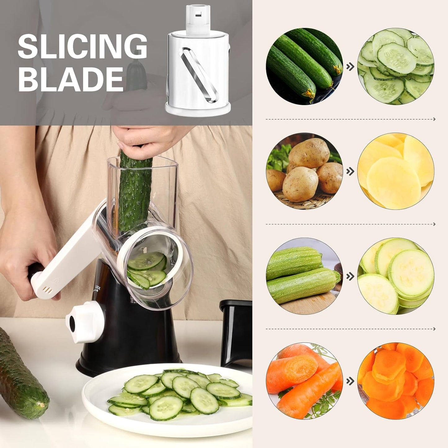 Purilite Select Rotary Cheese Grater with 3 Stainless Steel Blades