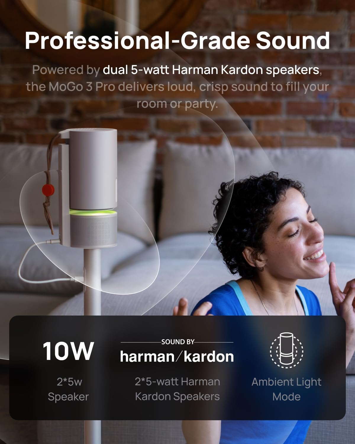 XGIMI MoGo 3 Pro 1080P Outdoor Projector, Google TV with Licensed Netflix, Build-in Adjustable Stand, Portable Projector Supports Power Banks, 450 ISO Lumens, ISA 2.0, 2 x 5W Harman Kardon