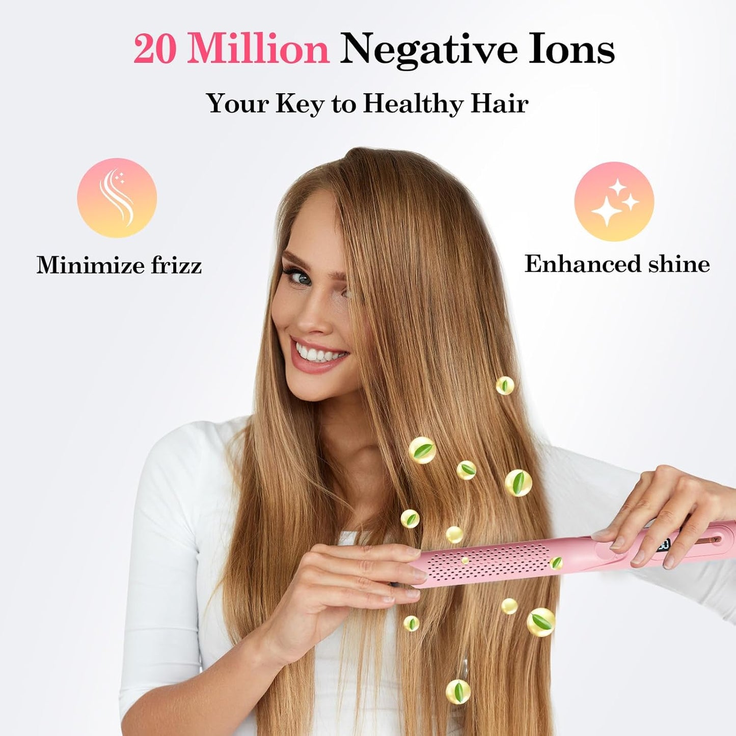 Hahahope Airflow 2 in 1 Straightener and Curler- 360° Airflow Styler Curling Iron, 1.25" Flat Iron Hair Straightener and Curler 2 in 1 for Short Long Hair, 5 Temps,Dual Voltage,Pink