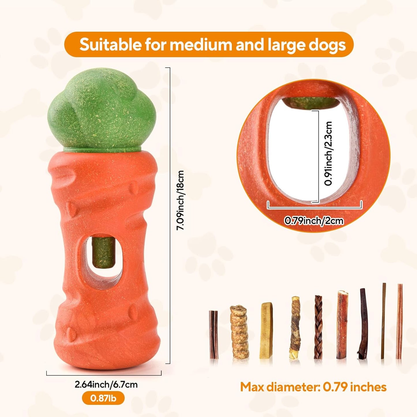 LIFLIX Cute Carrot Bully Stick Holder for Medium Large Breeds, Heavy Duty Dog Chew Holder, Safety Device to Prevent Choking