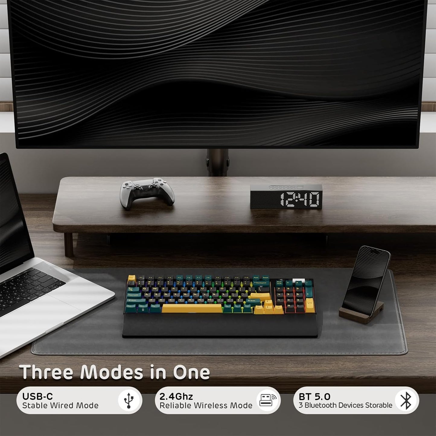 RK ROYAL KLUDGE RK96 RGB Limited Ed, 90% 96 Keys Wireless Triple Mode BT5.0/2.4G/USB-C Hot Swappable Mechanical Keyboard w/Wrist Rest, Software Support, Linear Viridian Switches, MARRS Green