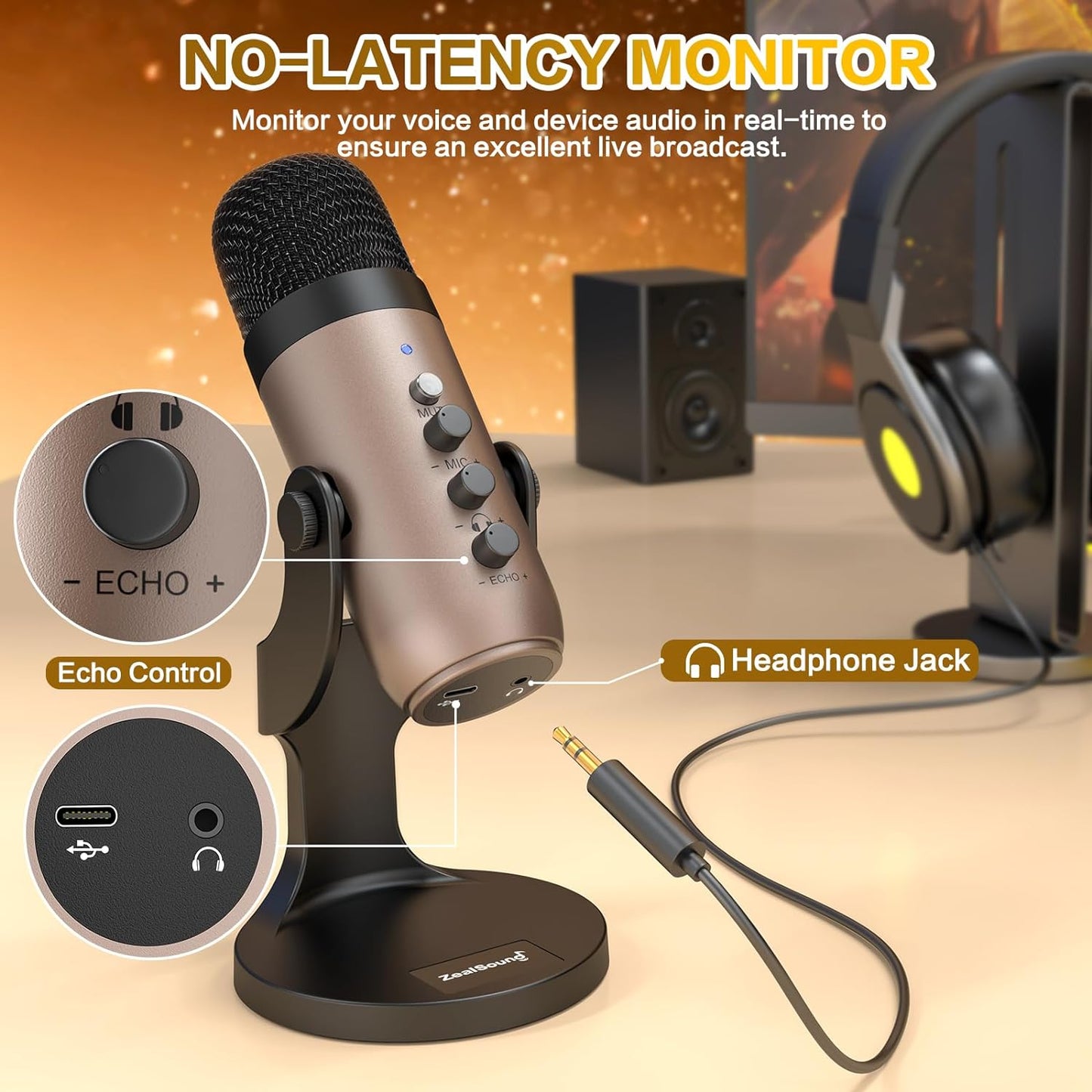 ZealSound USB Microphone,Condenser Phone Computer PC Mic kit,Plug&Play Gaming Microphones for PS 4&5.Mic Gain&Volume Control,Echo &Mute Button for Vocal,Record,Streaming,Discord YouTube Podcast on Mac
