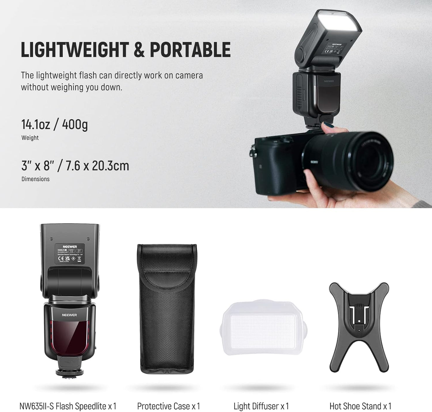 NEEWER NW635II-S TTL Camera Flash Speedlite with Soft Diffuser, Compatible with Sony A9 II A9 A7R V A7R IV A7 IV A7R III A7S III A7 III A7S II A7R II A7S A7 A7C A1 A6600 A6500 A6100 A6000 A99 A350