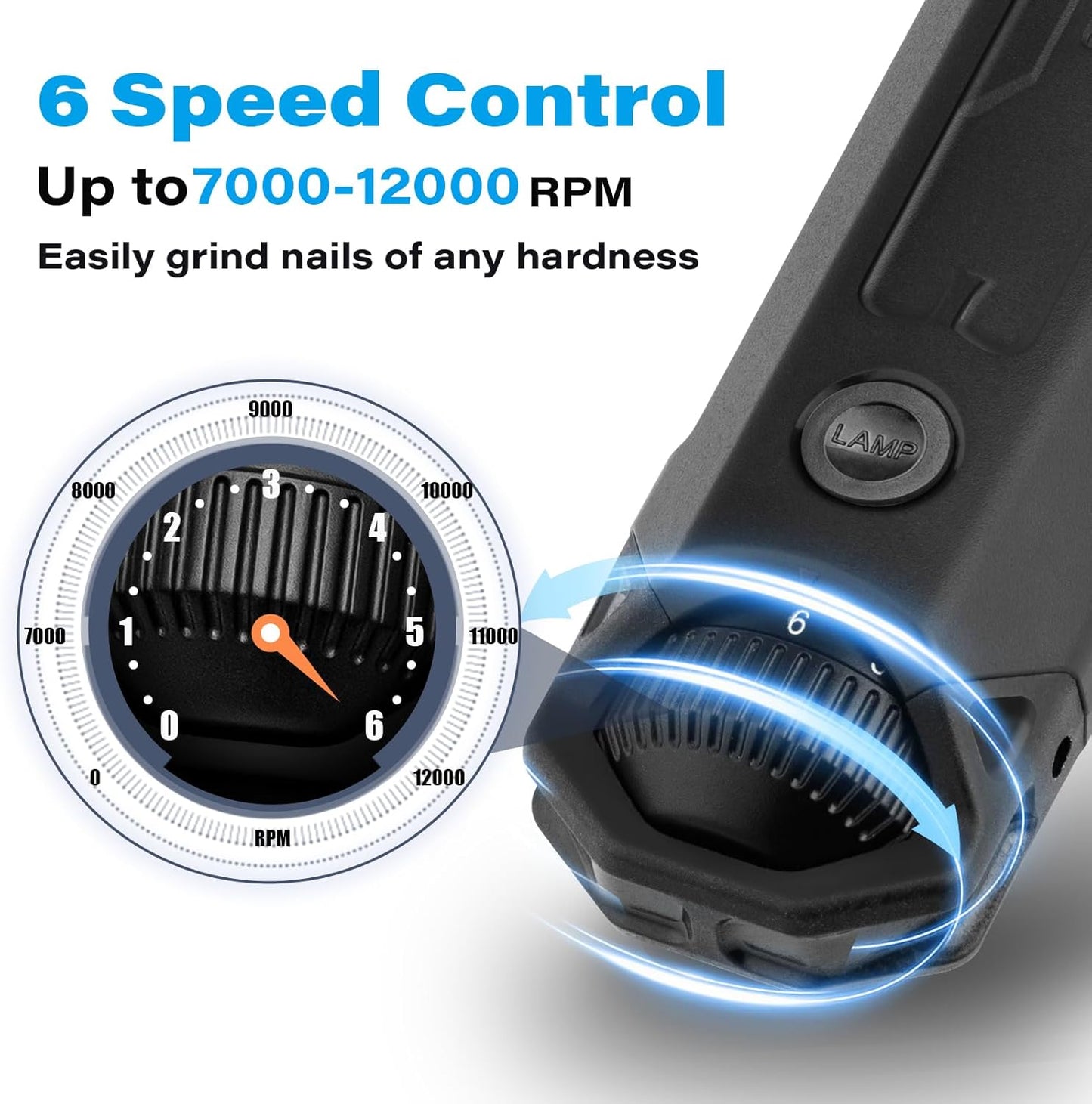 Casfuy 6-Speed Dog Nail Grinder Newest - Super Quiet Pet Nail Grinder Rechargeable Electric Dog Nail Trimmer Professional Paws Grooming & Smoothing Tool for Large Medium Small Dogs (Bright Blue)