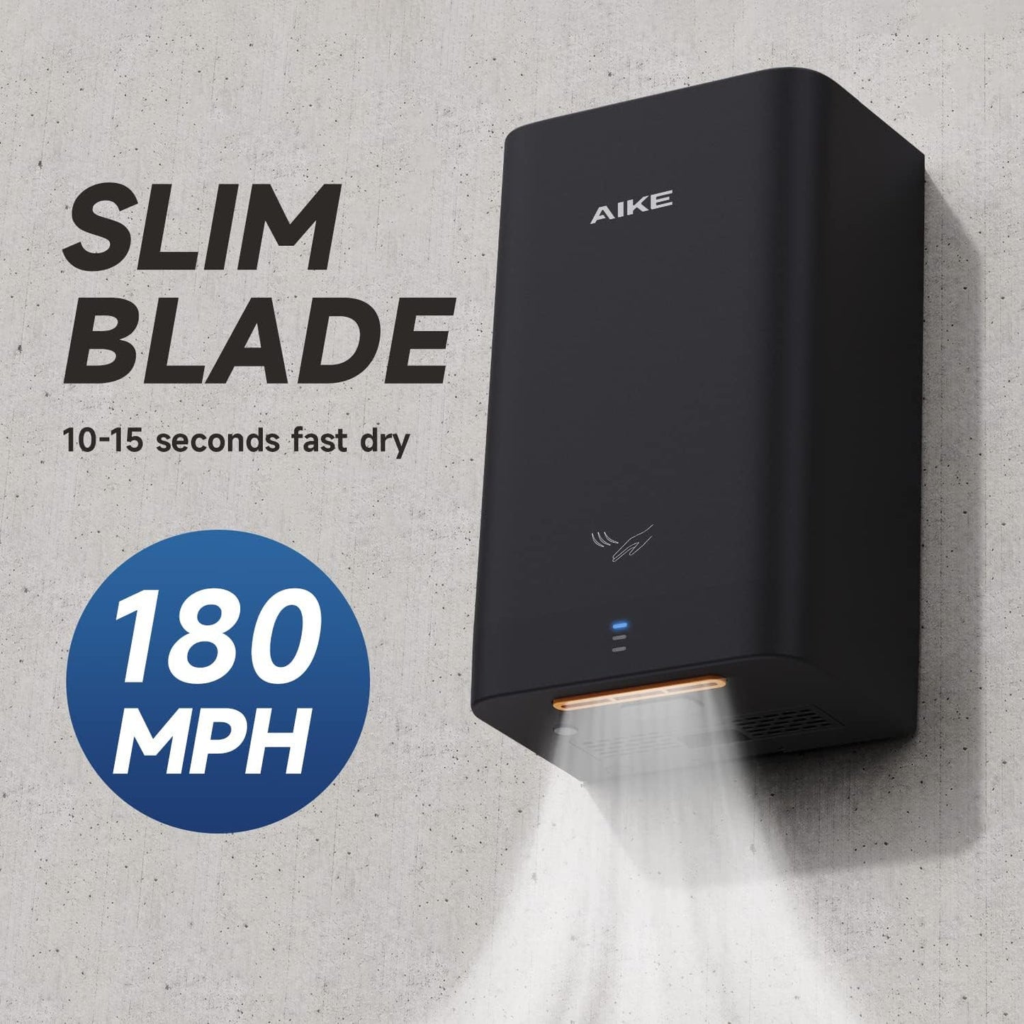 AIKE Surface Mounted ADA Compliant Hand Dryer with HEPA Filter,Black Model AK2822