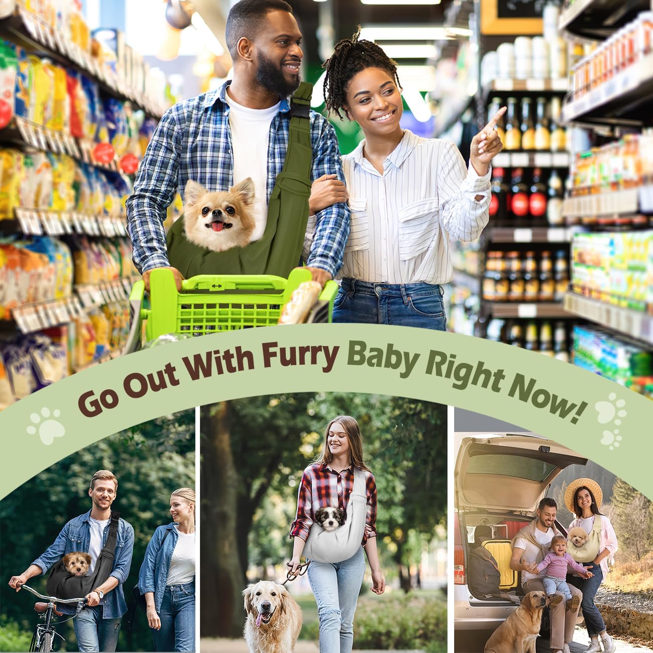 Pawaboo Small Dog Sling Carrier, Reversible Hands Free Dog Sling Carrier for Small Dogs and Cats, Puppy Sling Carrier with Adjustable Strap Buckle & Safety Harness, Puppy Essentials, Grey