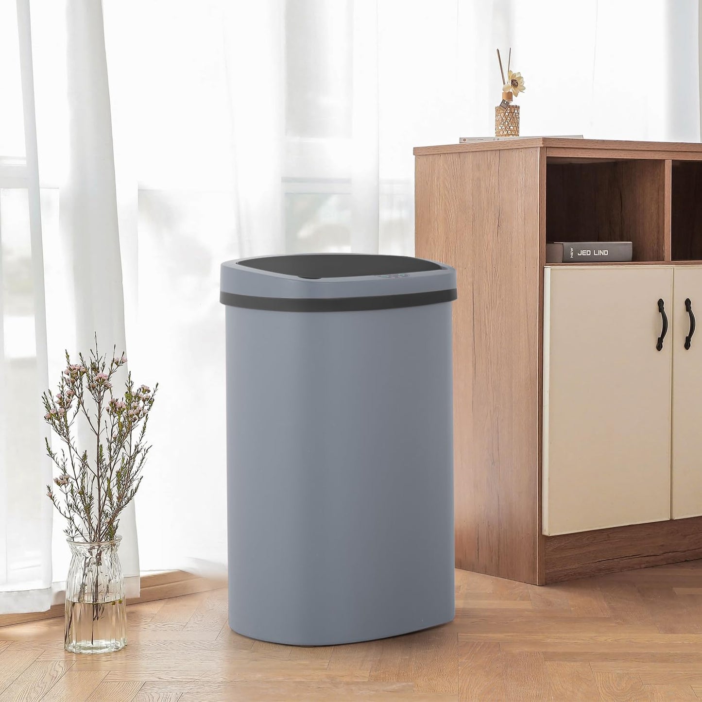 13 Gallon 50 Liter Garbage Can Kitchen Trash Can with Lid Automatic Sensor Touch Free Stainless Steel Waste Bin for Bathroom Bedroom Home Office,Black