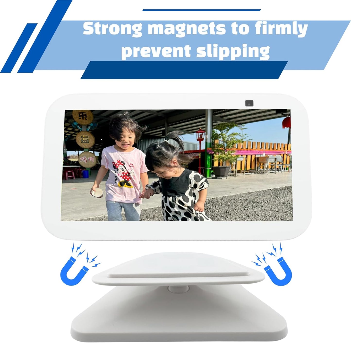 Sintron Adjustable Magnetic Stand Mount for Echo Show 5 (3rd Gen) & iPhone Models, Smart Display Stand Holder for Show 5 3rd Gen with 360 Degree Rotation, Swivel Tilt Function, Anti-Slip Base (Black)