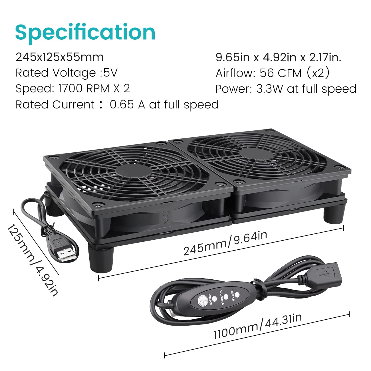 Wathai 140mm x 25mm USB Cooliing Fan 5V with Speed Control for Computer Case Receiver DVR Playstation Xbox PS4 Router Cabinet Cooling