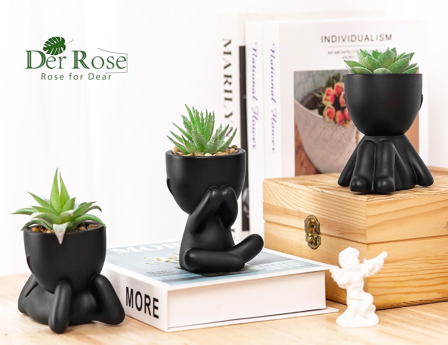 Der Rose 3Pcs Fake Plants Cute Succulents Artificial Plants for Home Decor Bathroom Office Desk Bookshelf Bedroom Living Room Accessories Decor Indoor Aesthetic