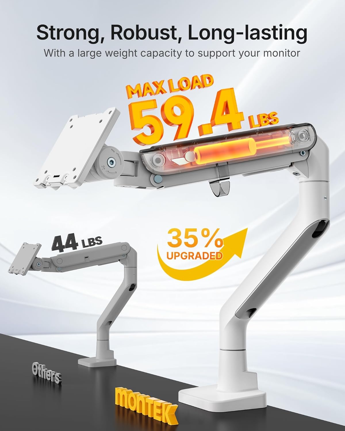 monTEK Heavy-Duty Monitor Arm for 17-57" Ultrawide Curved Screen, Supports up to 59.4 lbs, Adjustable Gas Spring Arm, 75/100 VESA Mount, Clamp & Grommet Desk Monitor Mount Single, Black