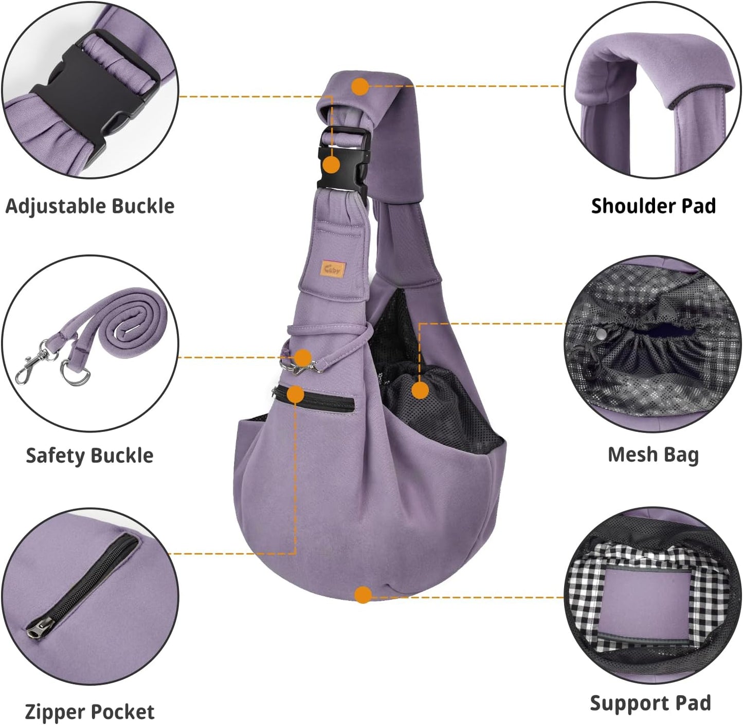 Cuby Adjustable Dog Cat Sling Padded Hard Bottom Pet Carrier Sling Soft Carrying Puppy Bag for Small Dogs Cats Outdoor Travel (Grayish-White)