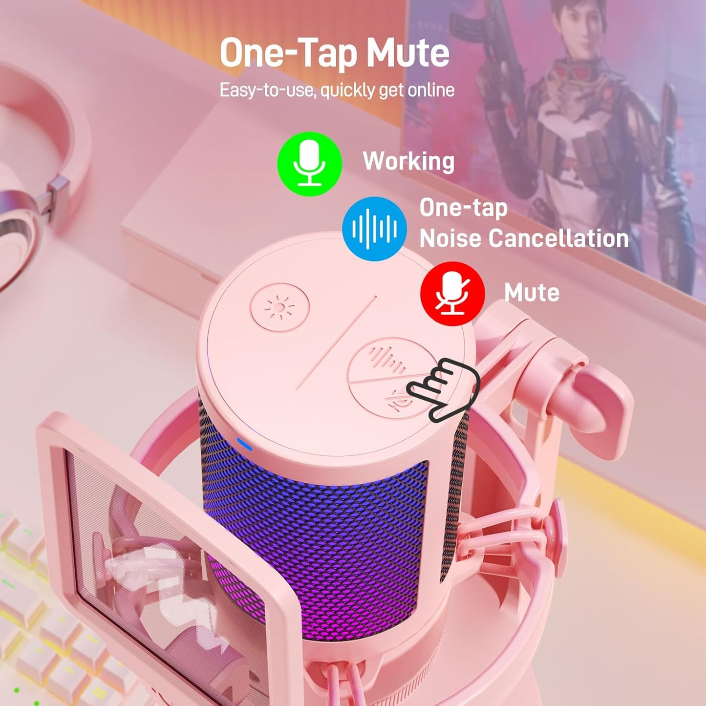 MAONO Gaming USB Microphone, Noise Cancellation Condenser mic with Mute, Gain, Monitoring, Boom Arm for Streaming, Podcast, Vocal, Twitch, YouTube, Discord, PC, Computer, PS4, PS5, Mac, DGM20S