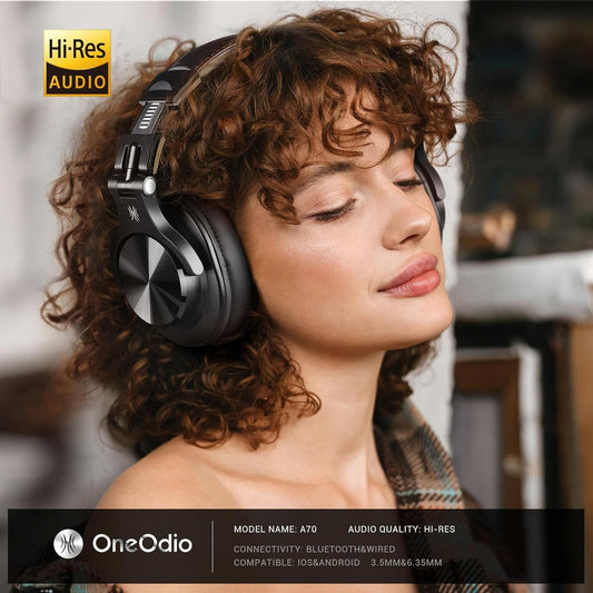 OneOdio A70 Fusion Bluetooth Over Ear Headphones with 72H Playtime, Studio DJ Headphones with Share-Port, Wired and Wireless Recording Headphones with Stereo Sound for Electric Drum Piano Guitar AMP - PuriLite