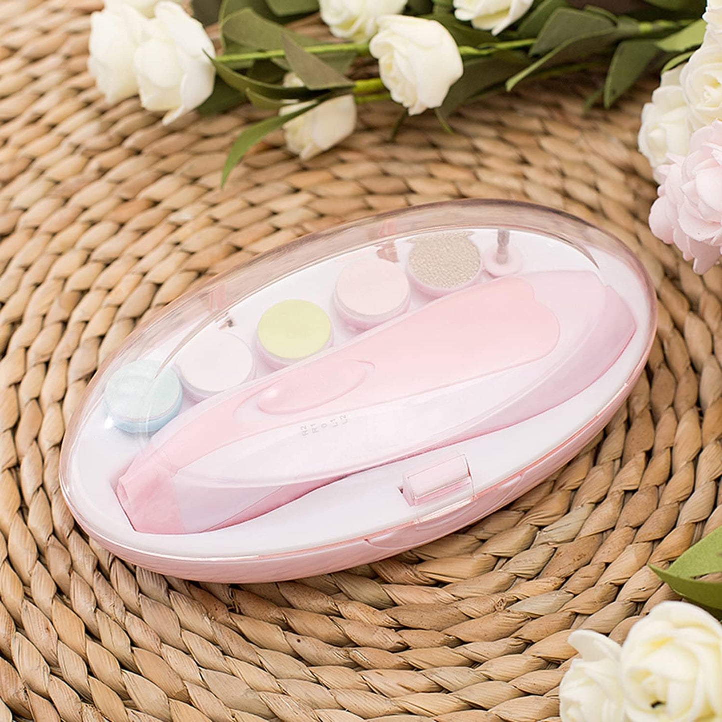 Baby Nail Trimmer - Electric Safe Baby Nail File, Trim Polish Grooming kit, Safe for Infant Newborn Toddler Girls Boys Adults, 6 Grinding Heads, with LED Light, Pink